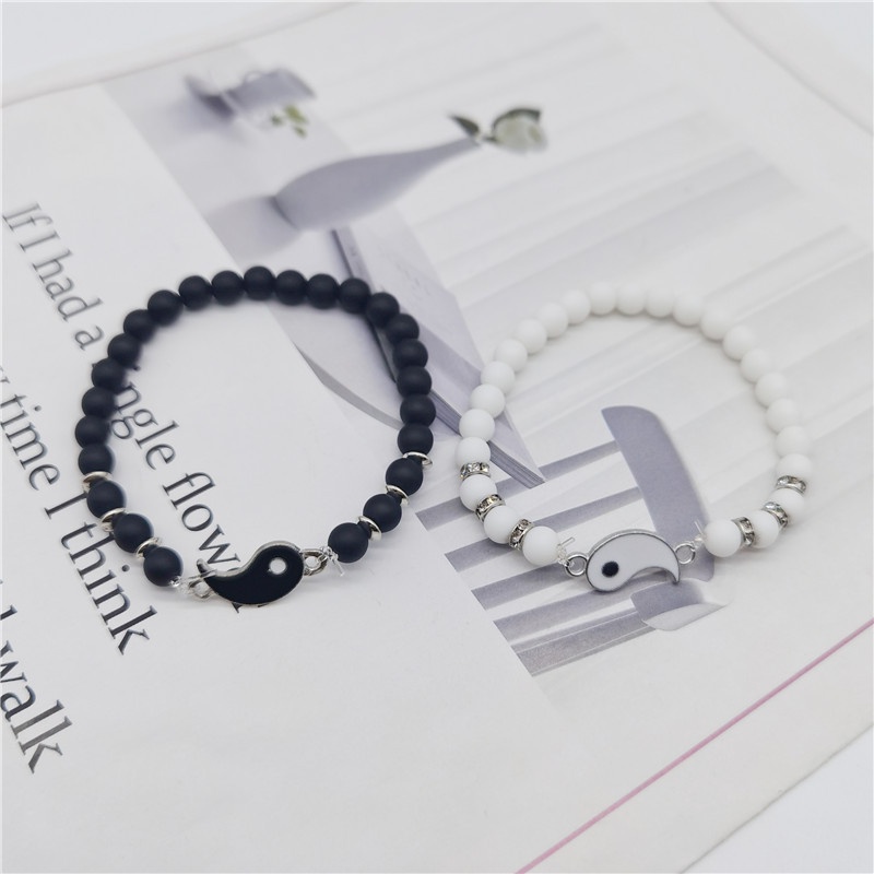 AZ245 [COD]1pcs Gelang Tali Desain Yin Yang Tai Chi Trigram Untuk Pasangan/Manik-Manik Obsidian