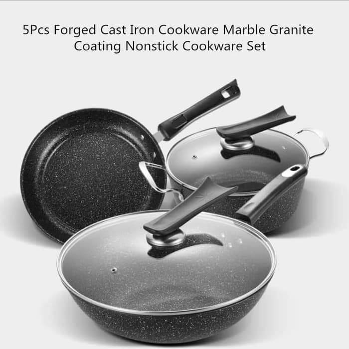 panci set Cast Iron Cookware Marble Granite Coating Nonstick Cookware