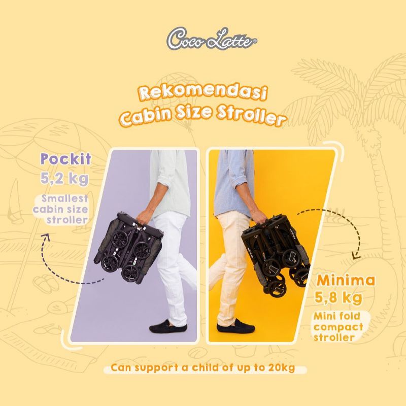 Cocolatte Stroller Pockit CL 7881 Bebe Apes (GEN 4) / Pockit CL 8391 Denim Bloom / Pockit CL 8421 Emoji / Pockit CL 8351 Harley Queen Kereta Dorong Bayi Cabin Size