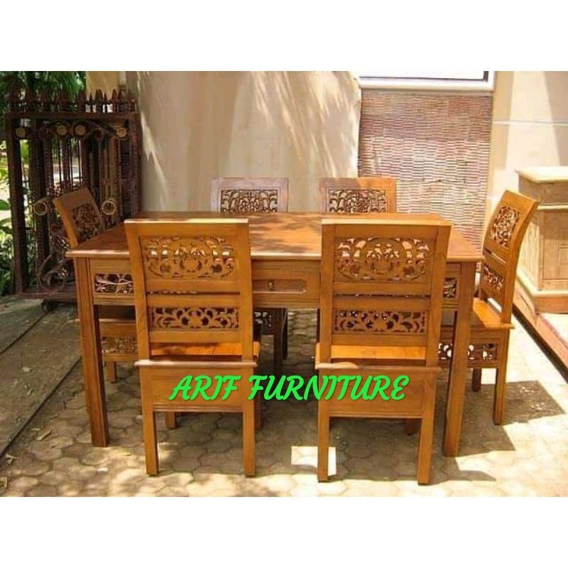 MEJA MAKAN KARTINI KAYU JATI UKIRAN JEPARA