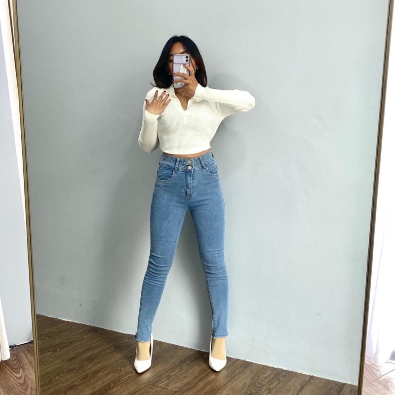 [LUXE.DLABEL]-E4 jeans | Celana panjang Highwaist wanita Jeans import premium Jeans wanita polos ripped jeans High waist jeans wanita bkk Skinny Jeans High waist Baggy jeans Wideleg Jeans Kulot jeans Boyfriend jeans