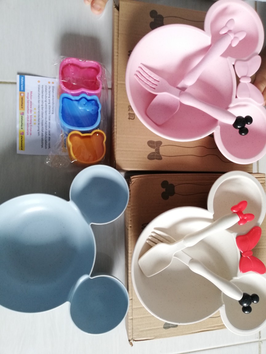 1 Set Mangkok/ Mangkuk/ Piring Minnie + Sendok Garpu