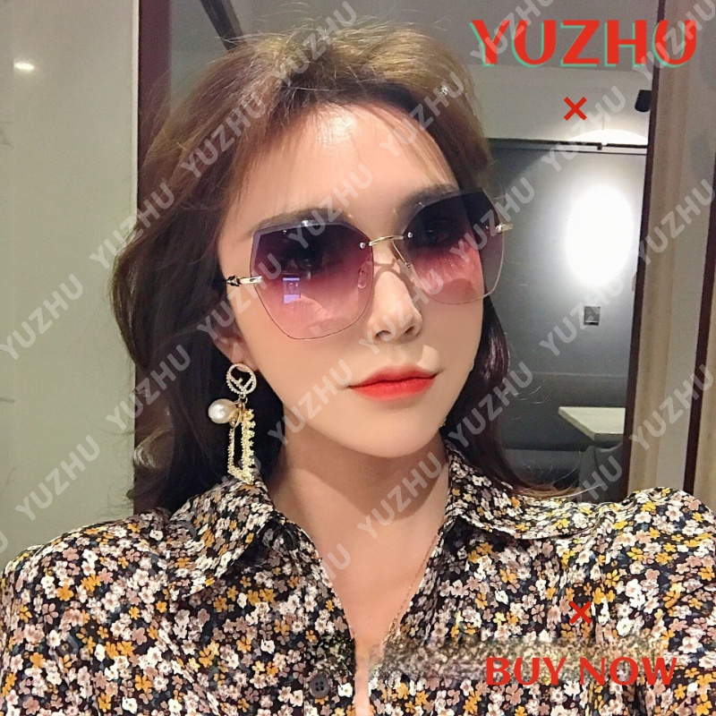 （YUZHU） Kacamata Hitam Fashion Korea Bergaya Besar Tanpa Bingkai Kacamata Mata Kucing untuk Wanita Warna Vintage untuk Wanita