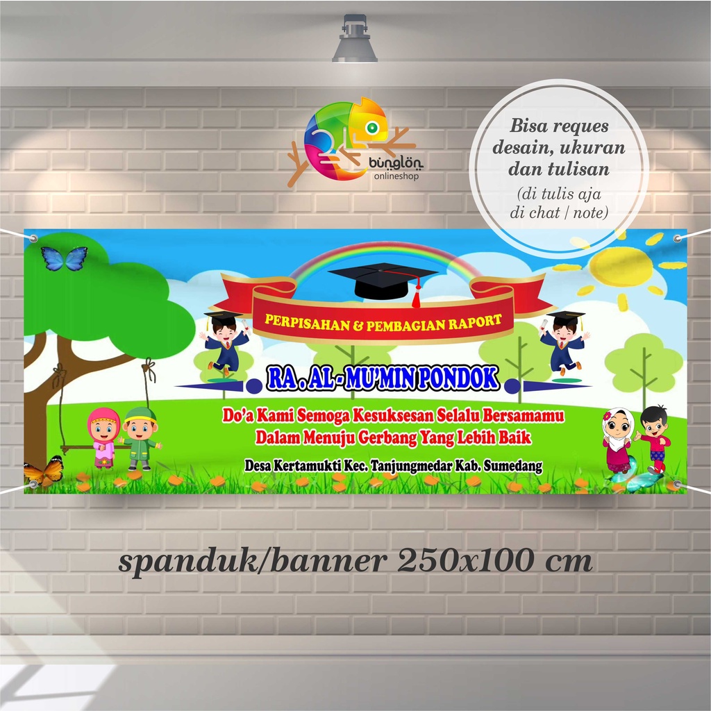 Size 250x100 Cm, Spanduk Banner Perpisahan, Kenaikan Kelas, Wisuda, TK RA KOBER PAUD Dll