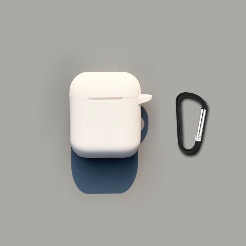 Case Pelindung Airpods I12 Tws Bahan Silikon Warna Solid Dengan Carabiner-White