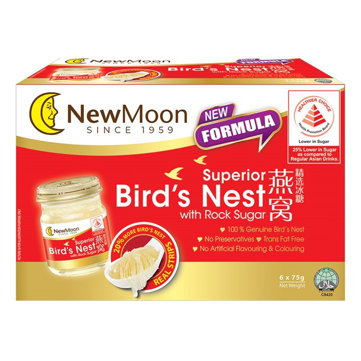 

New Moon Sarang Burung kualitas Super dengan Gula Batu [Gula Lebih Sedikit] 6x75g