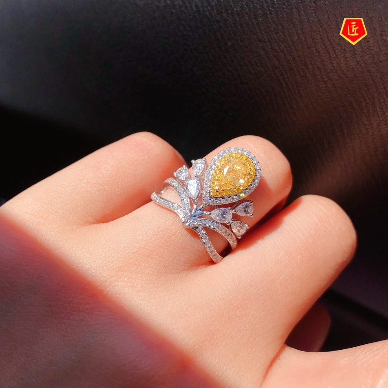 [Ready Stock]Luxury Elegant Crown Yellow Diamond Ring