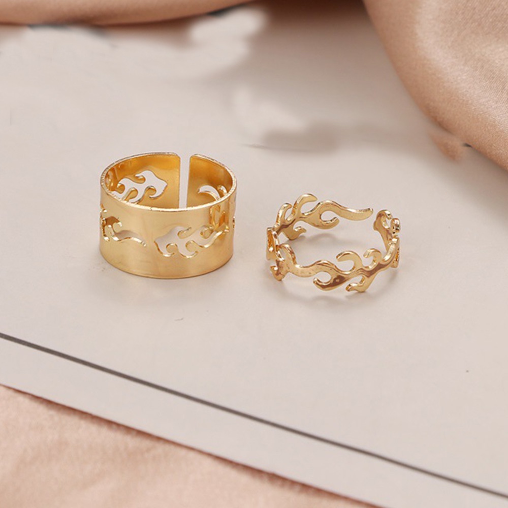 2pcs / Set Cincin Model Terbuka Bahan Metal Warna Gold / Silver Adjustable Untuk Wanita