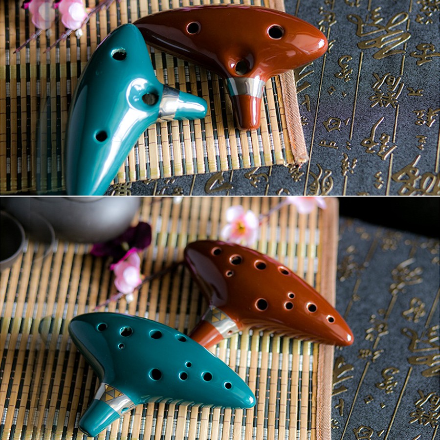 Seruling Ocarina Alto 12 Lubang 3 Warna Merah Hijau Coklat Bahan Keramik