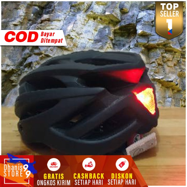 Helm Sepeda Shell LED Hitam Dewasa Cycling Helmet Bike Outdoor Helem Sepeda Helmt Gunung Ada Lampu