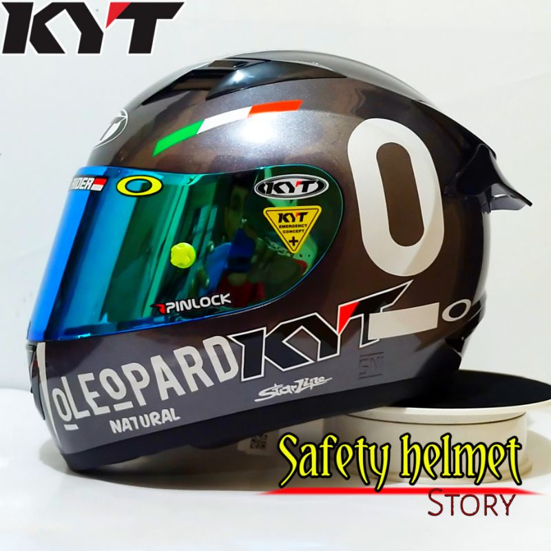 Helm Full face KYT R-10 solid white Leopard Modif Paket ganteng (Original)-P.G gunmetal leopard