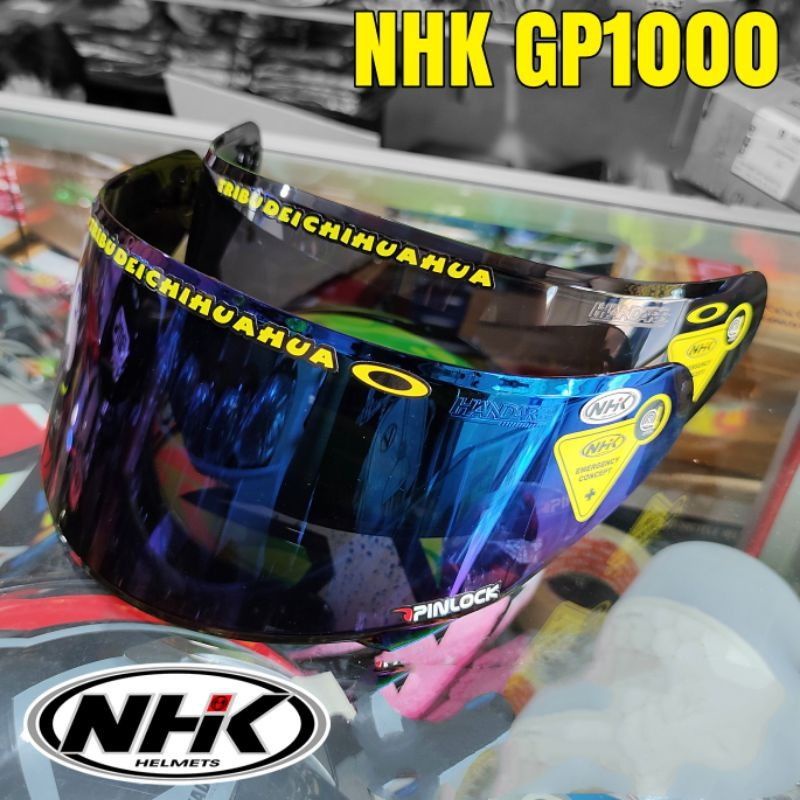 kaca helm flat visor NHK Gp1000 Gp Tech Gp Pro iridium blue/ gold/silver free stiker