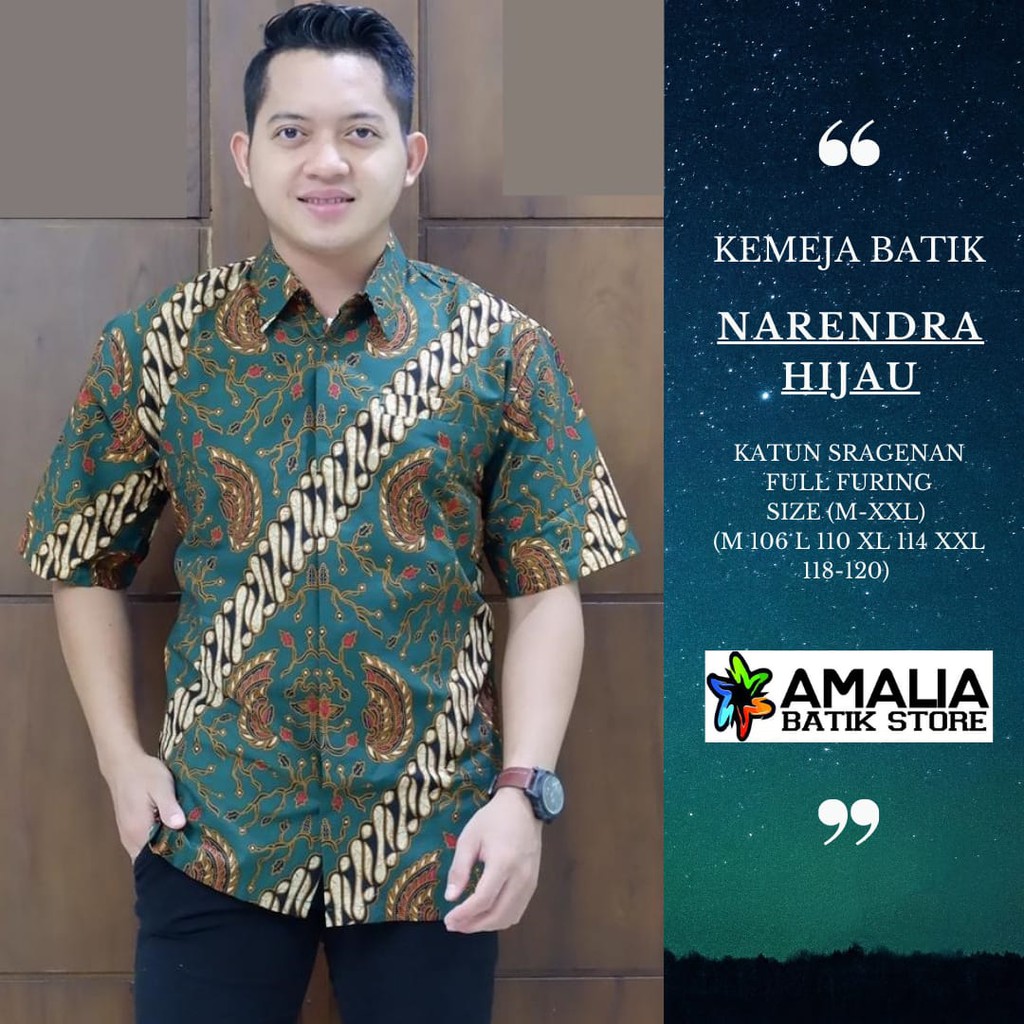 NARENDRA HIJAU BATIKSOLOAMANAH KEMEJA BATIK SOLO PRIA LENGAN PANJANG PENDEK LAPIS FURING ATASAN PREMIUM MODERN KATUN HALUS JAYANEGARA MERAH AJIBHANU MEGA NANDA PEKSI SELING WIRAYUDHA SOGAN DAFINAH MERAK NJOGET PEKSI SEMULUR HIJAU PROBO KUNING AMALIA SM