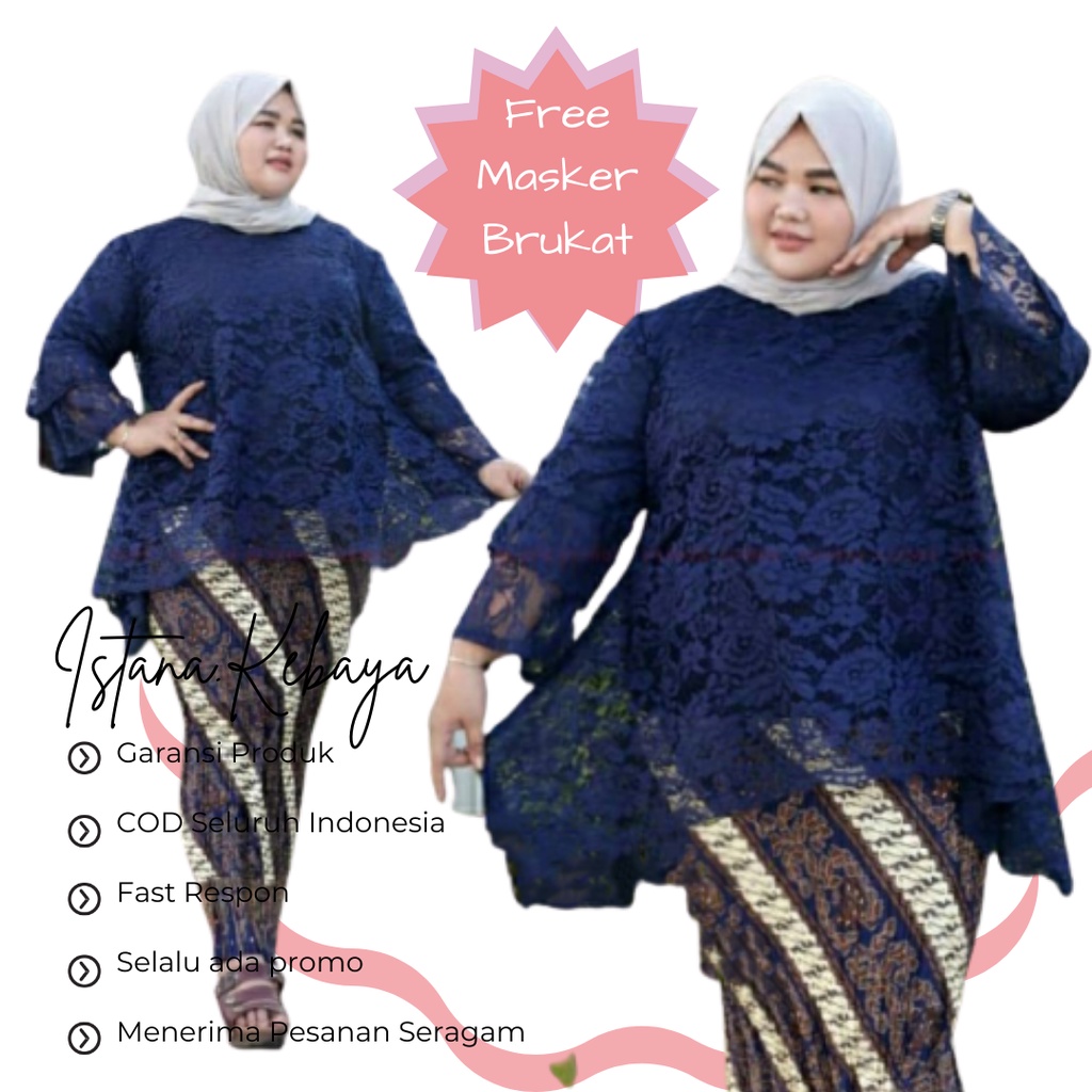 Set Kebaya Jumbo / Kebaya brukat modern kondangan / Setelan keyata brukat dan rok batik / kebaya bru