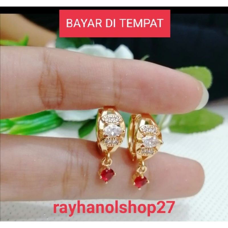 Anting jepit titanium Asli Anti luntur motif pilihan warna silver dan gold lapis