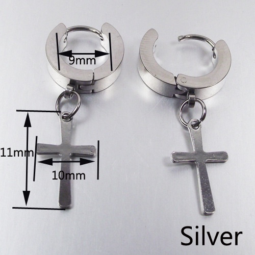 Anting Gantung Model Salib Bahan Stainless Steel Gaya Hip Hop Punk Untuk Pria