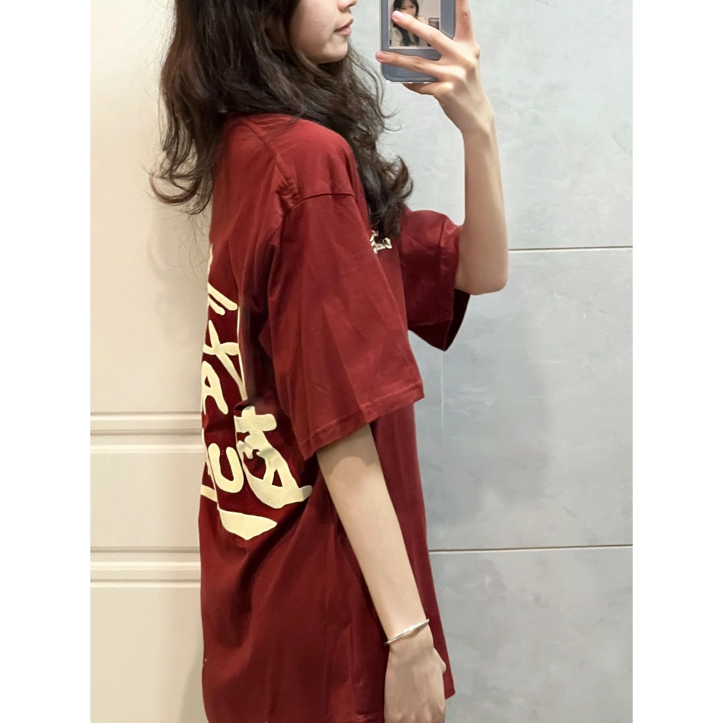 【 Penawaran Istimewa 】Kaos Atasan Wanita Wine Red Premium / Import Fashion T-shirt Tee / Kerah Bulat Baru Original Baju Atasan Wanita