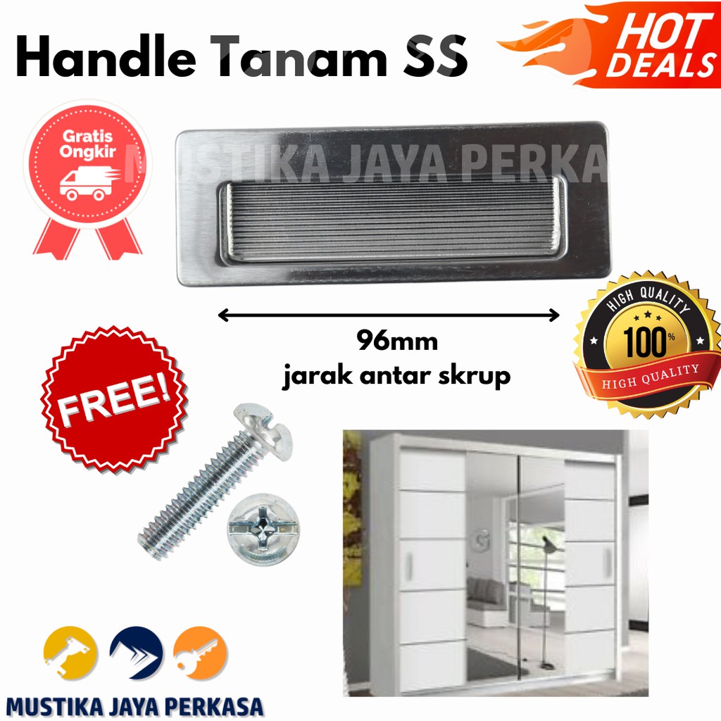 Handle Tarikan Tanam  Lemari Besi Plastik Laci Pintu Geser Kayu Hitam Stainless - 64 96 128