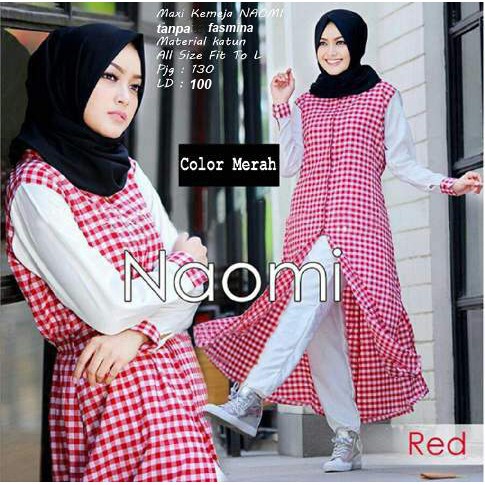 [Maxi naomi Varian Warna RO] Maxi Wanita Katun Kotak Merah/Hitam