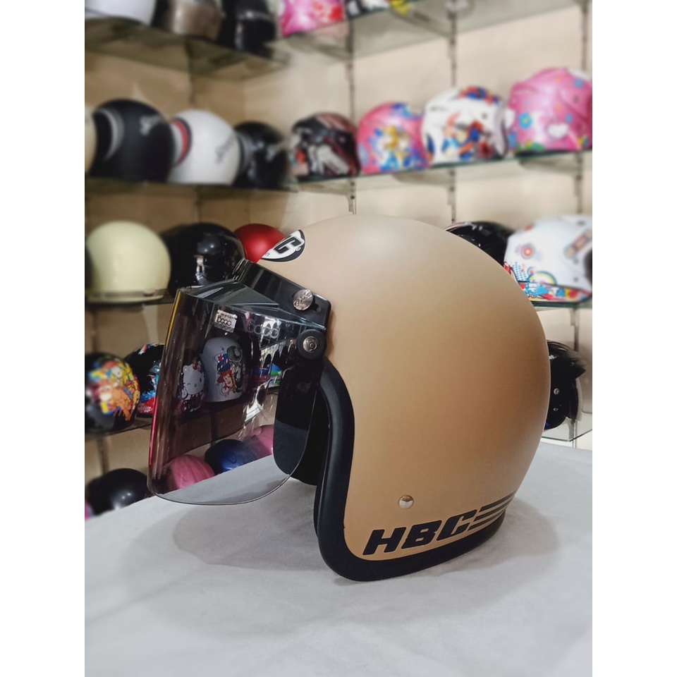 HBC Polos Helm Half Face Kaca Bogo Datar Original Cappucino Doff Standar Keamanan SNICODKardusBubble