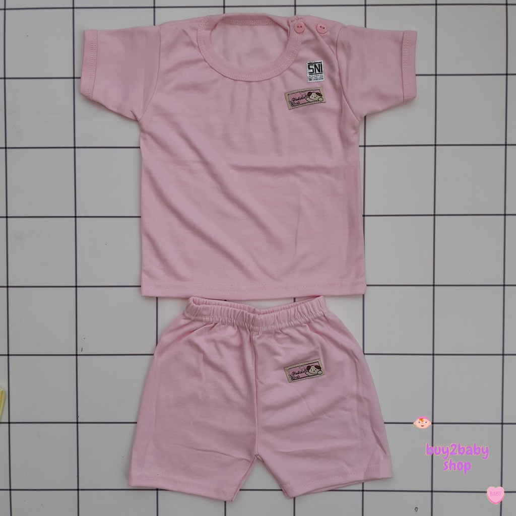 Setelan kaos pendek celana pendek bayi motif warna polos Hokiku 0-3 Bulan 1 PCS