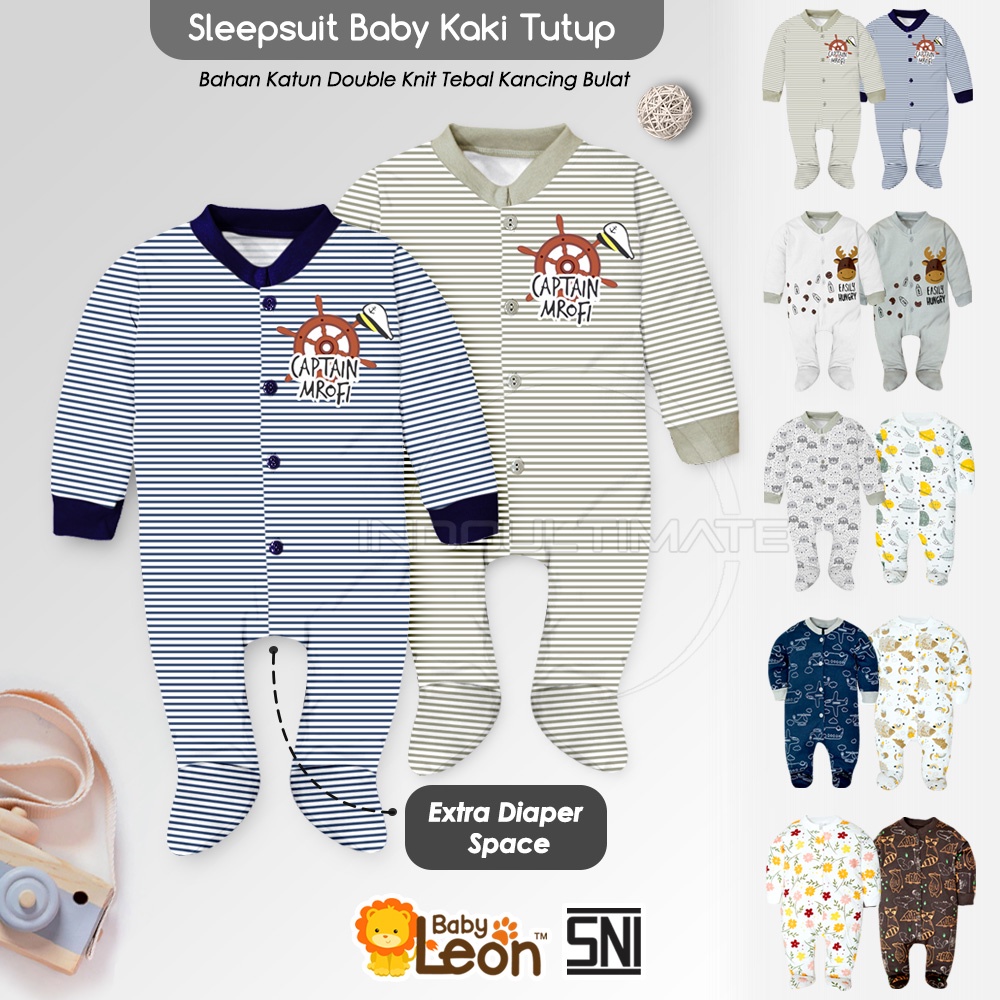 1 Pcs BABY LEON Jumpsuit Bayi BC-072 Kaki Tertutup Lengan Panjang Jumper Bayi Laki-Laki Newborn Baju Bayi Laki-Laki Baby Sleepsuit  Baju Tidur Bayi Jumpsuit Panjang Kaki Tutup Pakaian Bayi BC-072