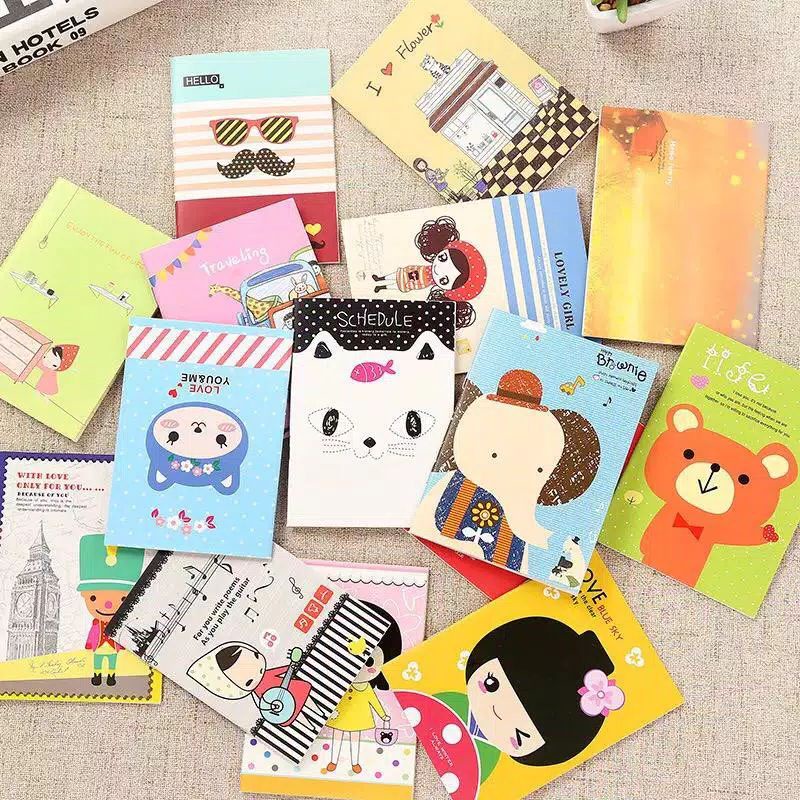 BUKU TULIS MINI CARTOON NOTE BOOK KARTUN CATATAN LUCU ANAK SEKOLAH IMPOR