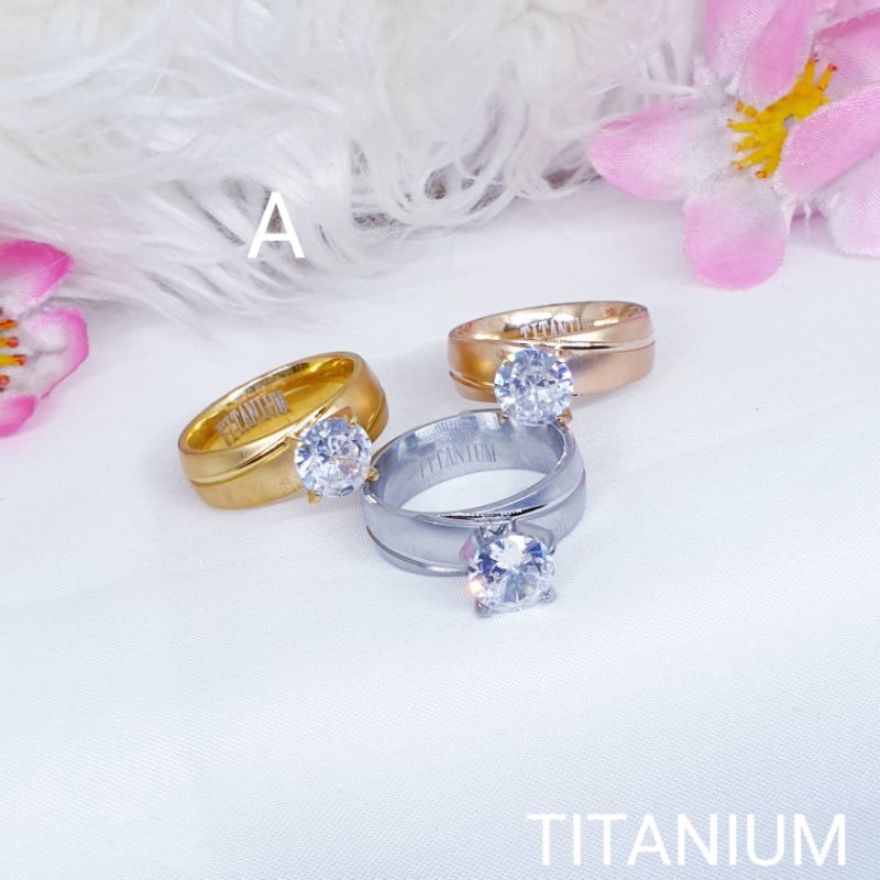 Cincin titanium permata zircon anti karat tidak alergi