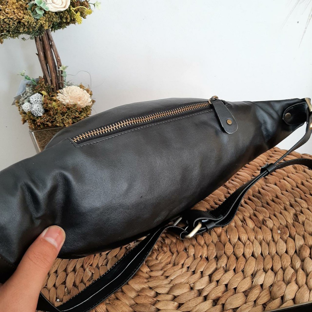 Tas Kulit Asli Pria Selempang | Waistbag Kulit Sapi Panjang Asli Kota Garut