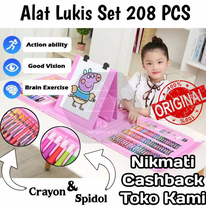 

New! Crayon Anak Set Isi 208 Pcs Pensil Warna Alat Lukis Mewarnai Lengkap - Merah Muda Terpercaya