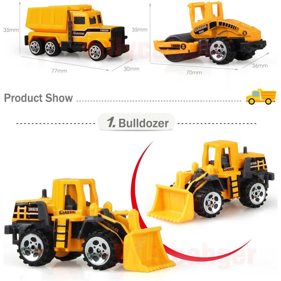 Mainan Mobil-Mobilan Anak Cowok Keren Truck Konstruksi Diecast 6PCS Heavy Excavator Plastik Awet