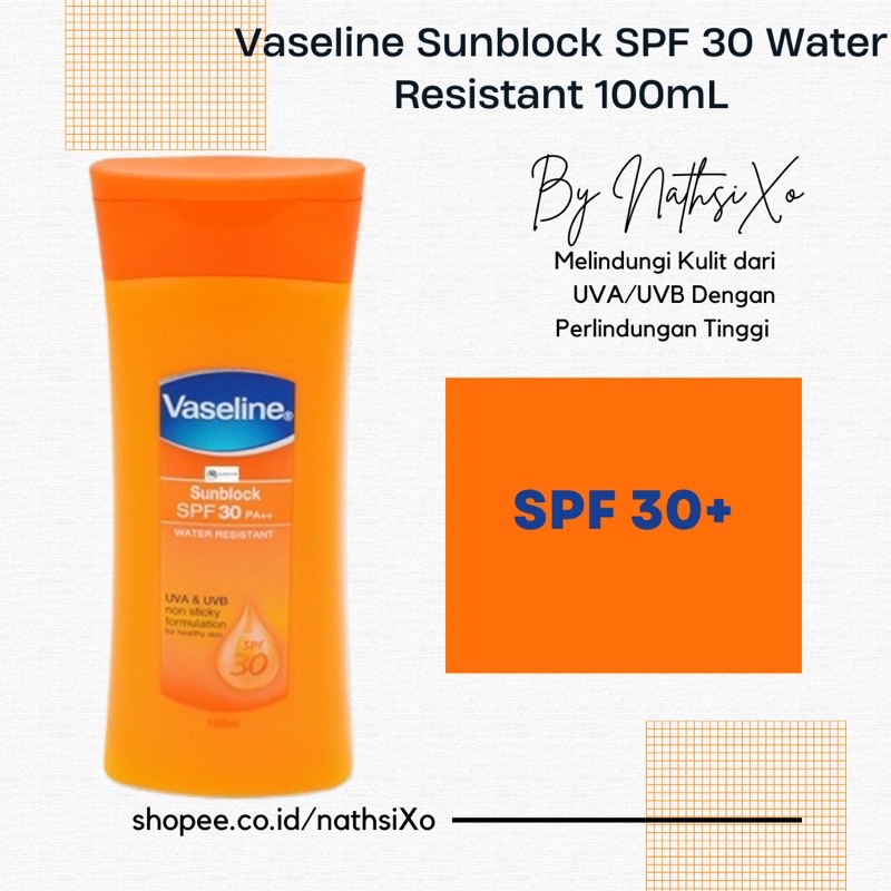 Jual Vaseline Sunblock SPF 30 Water Resistant Body Lotion 100mL