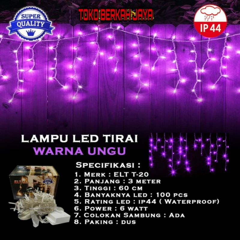 Lampu Natal Tirai / Lampu tumbler Tirai / Lampu LED tirai  / Lampu Dekorasi / Lampu Tumblr Ungu