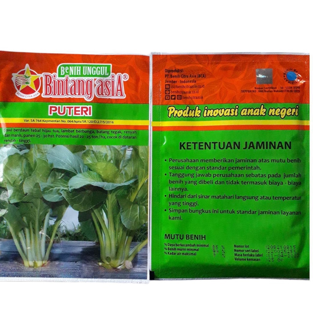 Benih Bibit Sawi Caisim Putri Puteri Original Bintang Asia 25 Gram