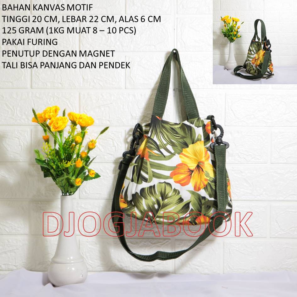TAS KANVAS / TAS SELEMPANG KANVAS MOTIF BUNGA SEPATU KUNING. DJOGJABOOK