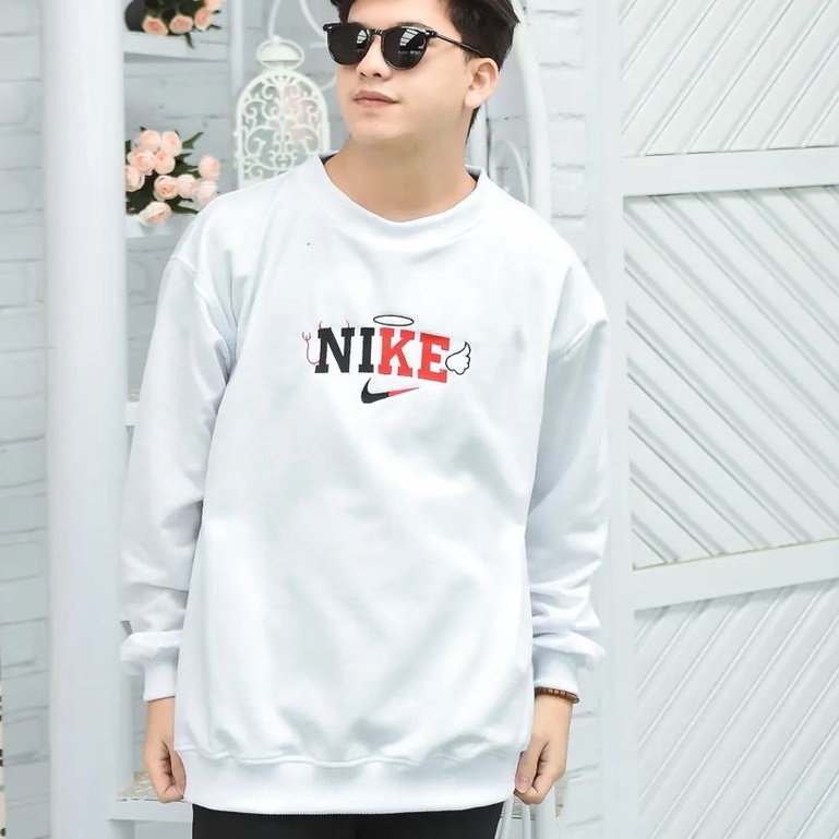 Sweater Crewneck Oversize Motif Nike Bahan Fleece Tebal Ala Korean Style