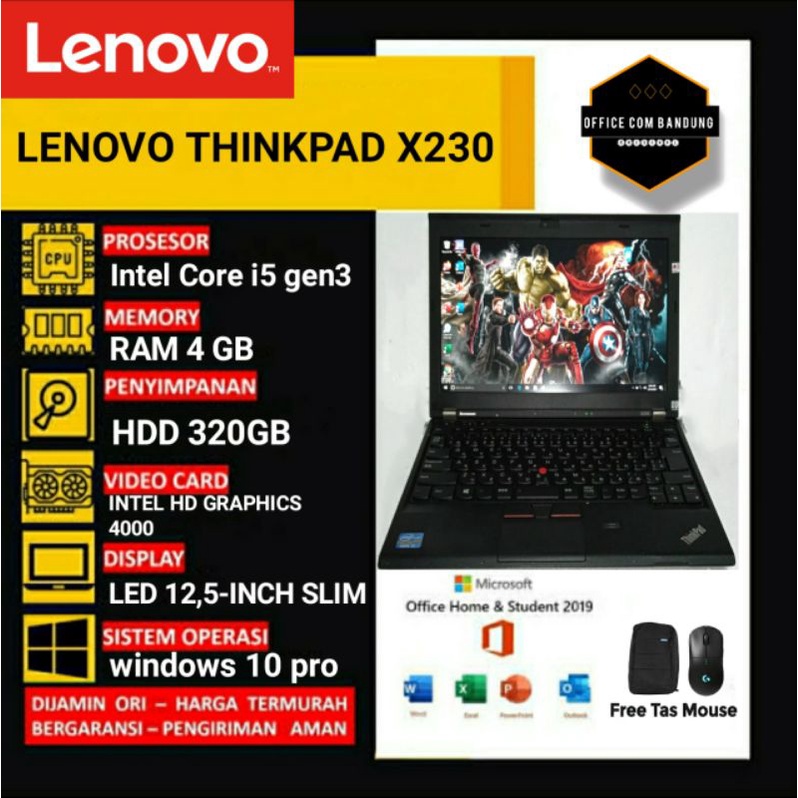 LAPTOP LENOVO THINKPAD X230 COREI5-3320M RAM 4 GB DDR3 BERGARANSI