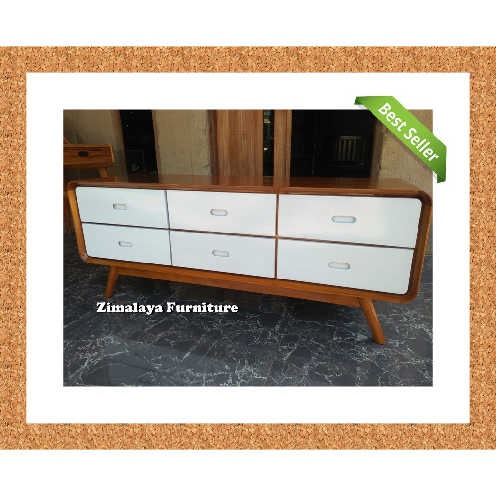 Meja TV Minimalis, Buffet TV Jati Laci Putih Panjang 180