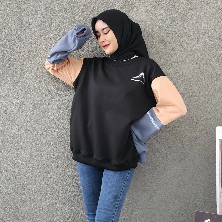 Mountain Sweater Oblong Crewneck Size Oversize Basic Pria Wanita