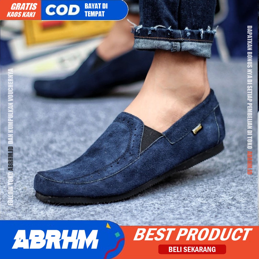 ABRHM X JESTR Sepatu kasual Pria Sepatu Pria Casual Kantor Kerja Kulit Suede Leather Sepatu Slop Anti Slip Sepatu  Kuliah Kondangan Gaya keren Kekinian Murah Terlaris