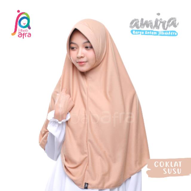 Jilbab Afra ( Jilbab Arfa ) Bergo Amira Coklat Susu - Bergo Kaos - Jilbab Pet Antem