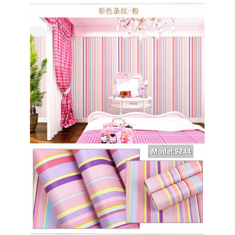 Wallpaper Stiker Dinding Pelangi Pink 9m s/d 10m x 45cm