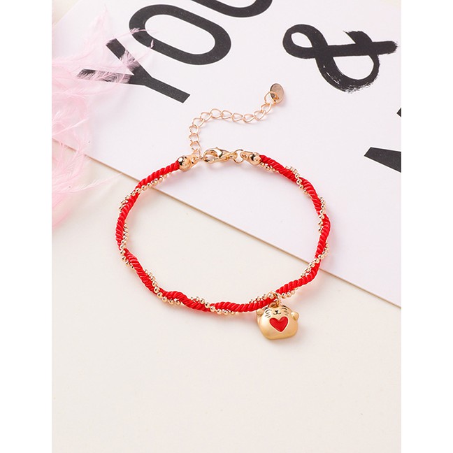 LRC Gelang Tangan Fashion Cat Model Braided Red Rope Bell Lantern Bracelet D24613