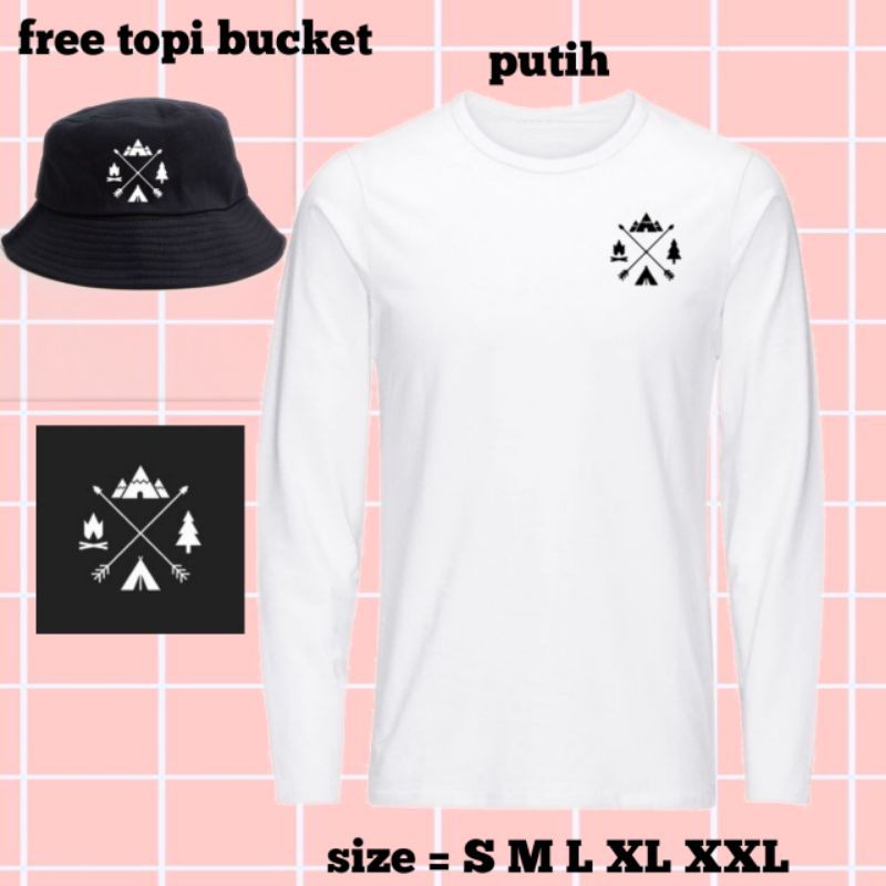kaos pendaki gunung lengan panjang bonus topi bucket