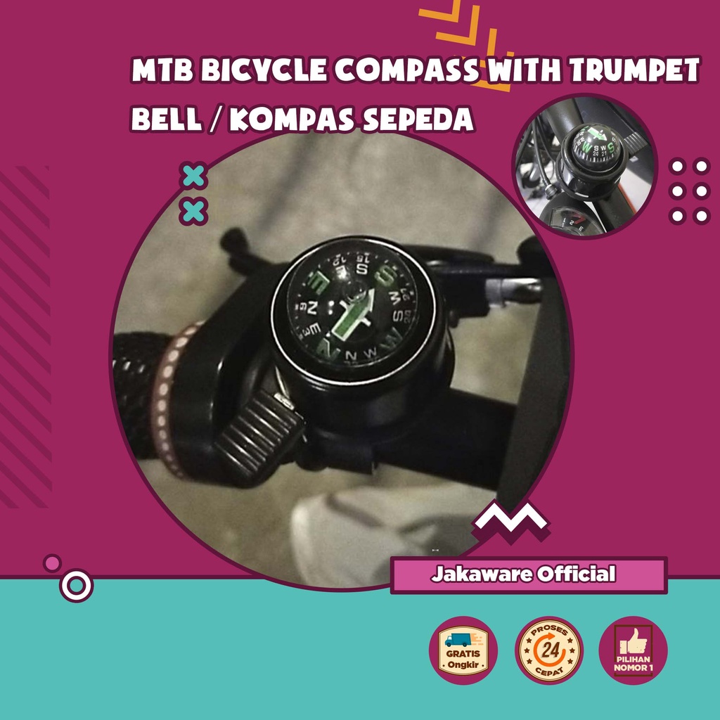 MTB BICYCLE COMPASS WITH TRUMPET BELL KOMPAS SEPEDA SEPEDAH ALAT PENUNJUK ARAH BEL KLAKSON LONCENG M