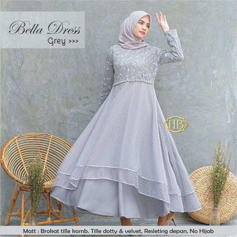 BELLA Dress Gamis Brokat tile mix tile doty Velvet Mutiara