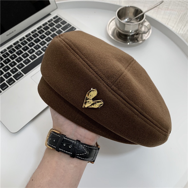 Topi Baret Bahan Wol Gaya retro Korea Untuk Musim Gugur Dan Dingin