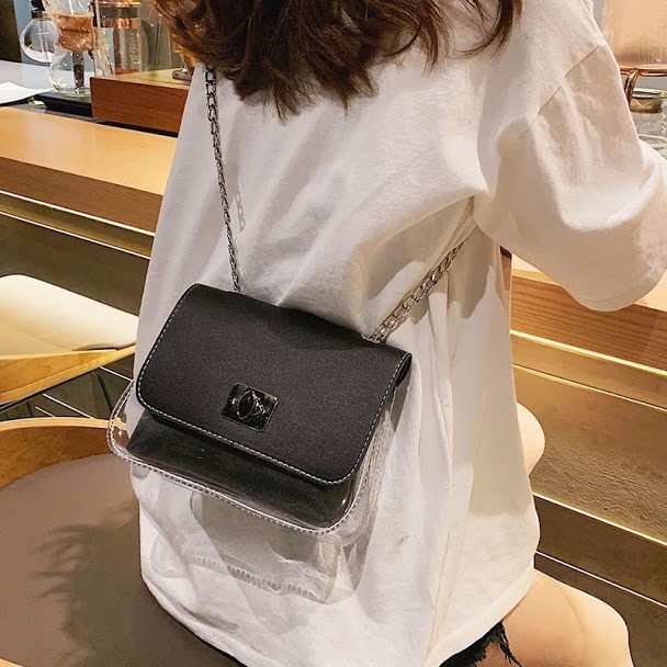 LDS 307-48 TAS SELEMPANG TRANSPARAN BAG FASHION WANITA TAS BAHU SLINGBAG FASHION IMPORT