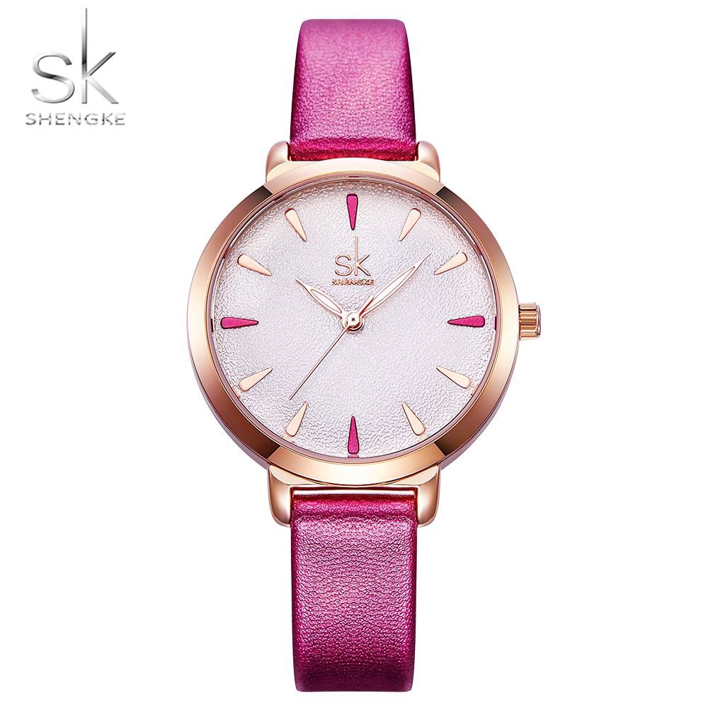 SHENGKE 8019 Jam Tangan Wanita Analog Tali Kulit WK-SBY