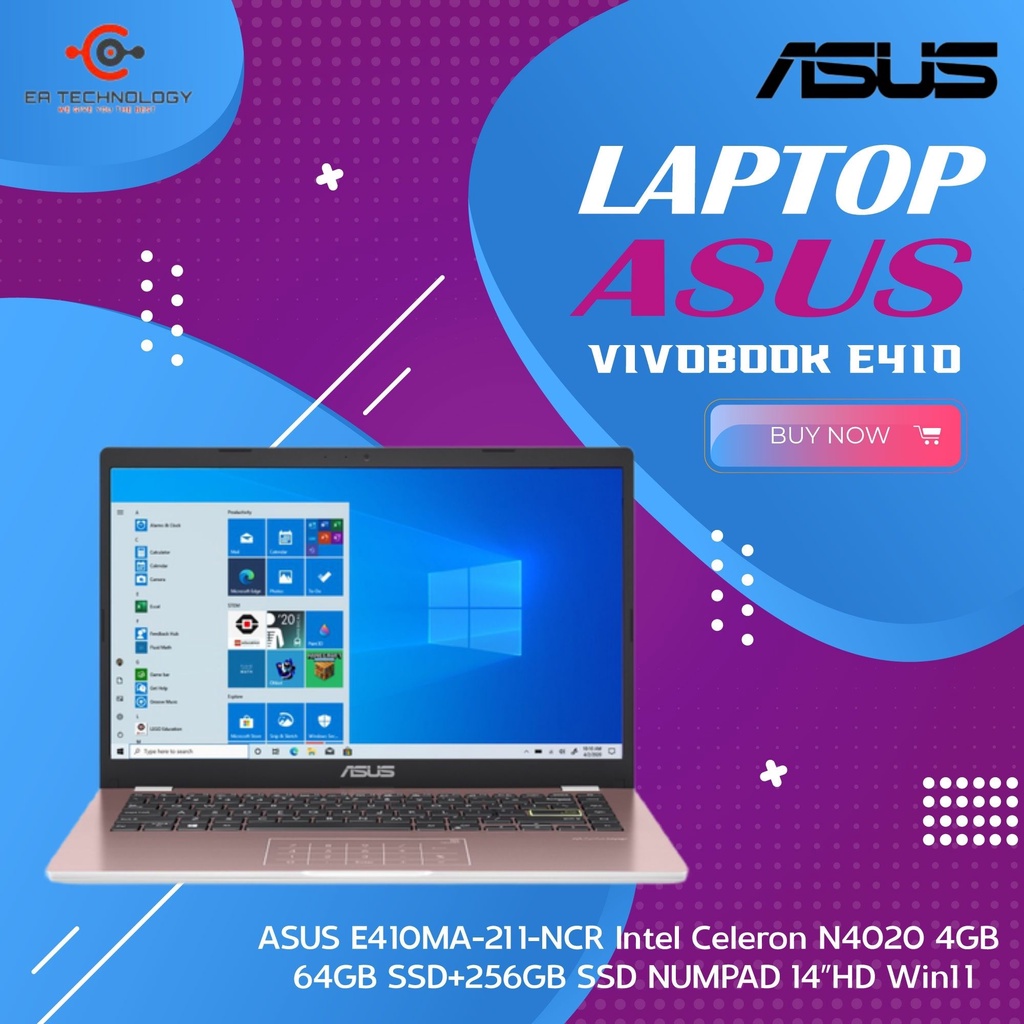 ASUS E410MA-211-NCR N4020 4GB 64GB SSD+256GB SSD NUMPAD 14"HD Win11
